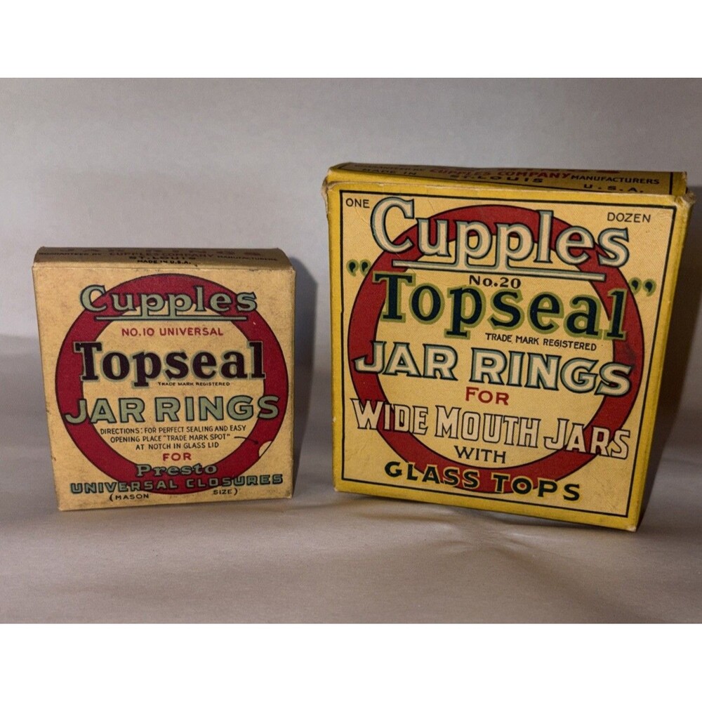 2 Vintage Boxes Of Cupples Top Seal No 10 & 20 Jar Rings for glass Tops 12 Pc Ea